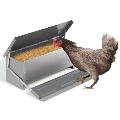 Imagen de IDMarket Alimentador XXL para gallinas, dispensador automático con pedal de acero, 10 kg