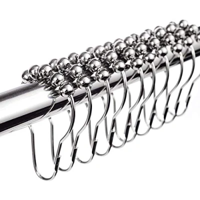 Imagen de 12 Anillos de Ducha, Cortina suspensión Acero Inoxidable con Sistema Deslizante, Ganchos Individuales, 69 x 39 mm