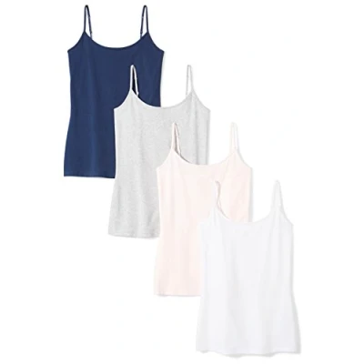 Imagen de Amazon Essentials Camisola Entallada Mujer, Pack de 4, Azul Oscuro/Blanco/Gris Claro Mezcla/Rosa Pálido, XL