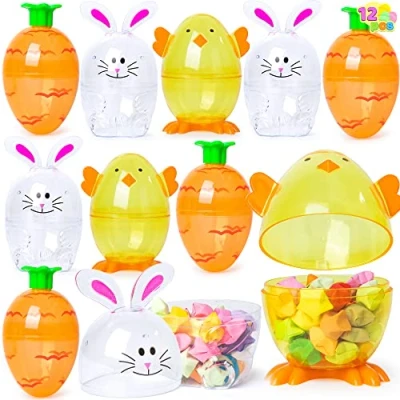 Imagen de JOYIN 12 Pcs Huevos de Pascua 10 cm con Forma Conejito, Animales Novedosos Temáticos para la Búsqueda Pascua, Relleno Canastas, Regalos