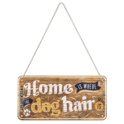 Imagen de Nostalgic Art Cartel colgante retro, Home is where the dog hair Idea de regalo para dueños perros, metálico, Diseño vintage, 10 x 20 cm