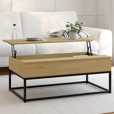 Imagen de IDMarket Mesa baja con bandeja elevable rectangular Detroit Design Industrial