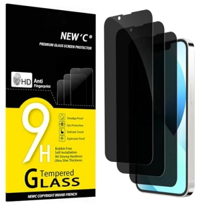 Imagen de NEW&#039;C 3 Piezas, Protector pantalla Privacidad para iPhone 13 Mini (5,4 Pulgadas), Ángulo de 35 Grados Equilibrado con Protección Ocular, Dureza Ultra Duradera 9H, Sin Burbujas