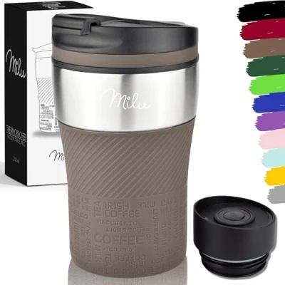 Imagen de Milu Termo Taza 210ml Vaso Termico de Viaje Café para Llevar acero inoxidable beber con aislamiento doble pared (Marrón, 210ml)