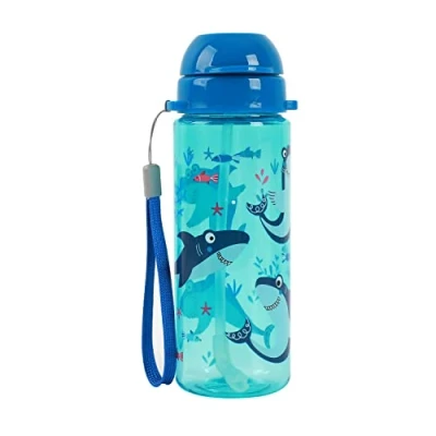 Imagen de I Drink botella de agua 400 ml para niños con diseños inferiores pajita, sin BPA, reciclable (SHARK)