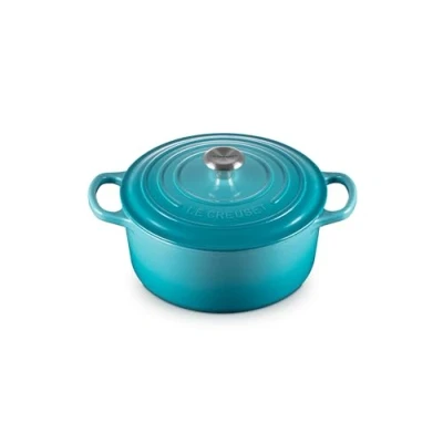 Imagen de Le Creuset Evolution Cocotte con Tapa, Redonda, Todas Las Fuentes de Calor Incl. inducción, 3,3 l, Hierro Fundido, Azul(Caribe), 22 cm