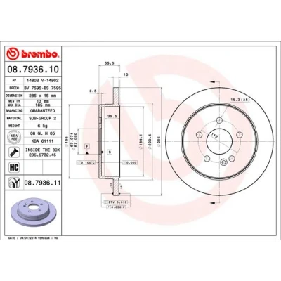Imagen de BREMBO COATED DISC LINE 08.7936.11 Disco de freno 285 15 5 macizo revestido altamente carbonizado con tornillos MERCEDES BENZ: Clase ML