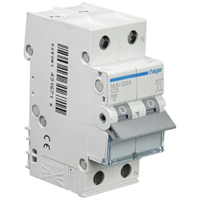 Imagen de Hager MUN525A Interruptor Automático Magnetotérmico Serie MU, 1P+N, 25A, curva C, 6KA
