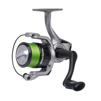 Imagen de Abu Garcia Carrete Giratorio MAX X con línea, Pescador de Agua Dulce lucioperca y lucioperca, Bobina Aluminio, Robusto ambidiestro 4000 Tamaño del 5.2:1 Gear Ratio Gris Negro