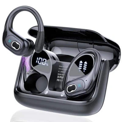 Imagen de STECEi Auriculares Inalámbricos Deportivos, Bluetooth 5.4 con HD Micrófono, 75H de Reproducción Cancelacion Ruido ENC, IPX7 Impermeable Cascos Inalambricos Running Pantalla LED