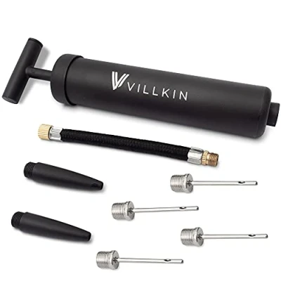Imagen de Villkin Bomba para balones con compartimento agujas Incluye 4 de metal, 2 plástico, 1 manguera flexible adecuado inflar rápidamente fútbol, baloncesto, balonmano y otros