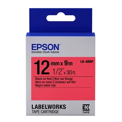 Imagen de LabelWorks LW K400 Epson LK 4RBP Cinta negro sobre rojo pastel 12mm (C53S654007)