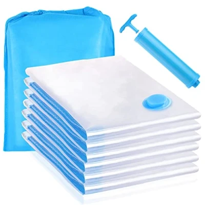Imagen de AiQInu Bolsas Vacio Ropa,6 Piezas Al Ropa Reutilizables con Bomba Manual,Bolsas De Almacenamiento Vacío Ahorro Espacio Viajes Para Guardar Ropa, Edredones, Sábanas y Mantas