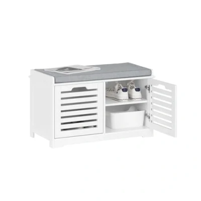 Imagen de SoBuy Banco Zapatero con 2 Puertas para Entrada Dormitorio de Almacenamiento Asiento Blanco 71 x 35 43 cm FSR23 II W ES
