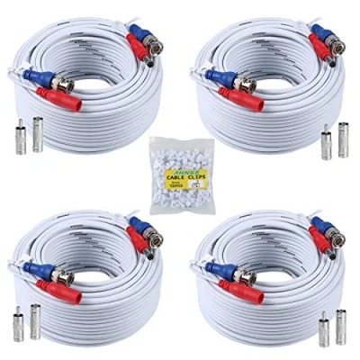 Imagen de SANNCE BNC Cable de Video Vigilancia Cámara Analog 30m/100ft HD Multifunzioni DVR CCTV DC Fuente Alimentación Sistema Videovigilancia Blanco