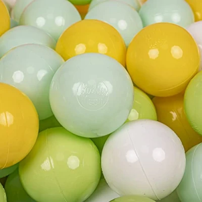 Imagen de KiddyMoon 700 ∅ 7Cm Bolas Colores De Plástico para Piscina Niños, Blanco/Menta/Verde Claro/Amarillo