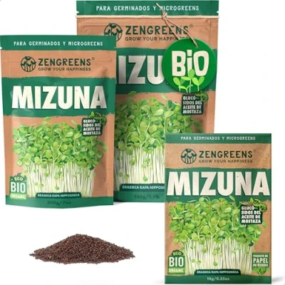 Imagen de ZenGreens® Semillas de mizuna ecológico Elija entre 10g, 200g y 500g brotes germinación más del 97% Microgreens