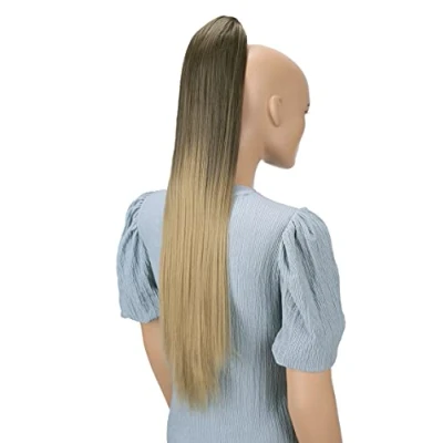 Imagen de CAISHA Postizo De 70 cm Trenza Cola Caballo Liso Extensiones Cabello Rubio Castaño Ombré H118