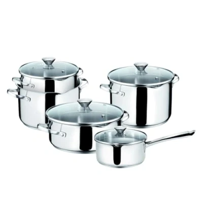 Imagen de Lagostina Smart Juego de Cocina, Ollas Inducción, Gas y Horno en Acero Inoxidable 18/10, 9 Piezas, Base Triple Capa Lagoseal Plus, Cocina con 4 Cacerolas, 2 Asas Olla, Tapas