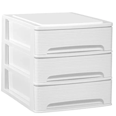 Imagen de COM FORT HOUSE Cajonera Apilable de Plástico Modelo Lineas Color Blanco 3 Cajones Almacenamiento Modular