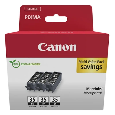 Imagen de Canon PGI 35 BK, Cartucho de Tinta Original, Multipack, 3 Cartuchos Independientes, Color Negro, Compatible con Impresoras Inyección PIXMA