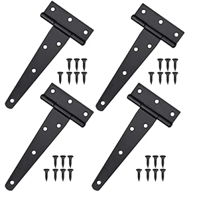 Imagen de 4 piezas Bisagra en T Negra, 5 Pulgadas, Bisagras con Correa a Prueba de Herrumbre Tornillos, para Granero Puerta Resistente, Ventanas, Vallas, Cobertizos