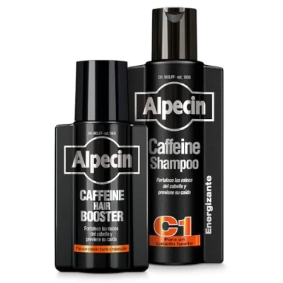 Imagen de Alpecin Caffeine Hair Booster 1x 200 ml + C1 Black Edition Shampoo para Hombres con Nueva Fragancia 375ml Producto evitar caida pelo Champú el Crecimiento del Cabello