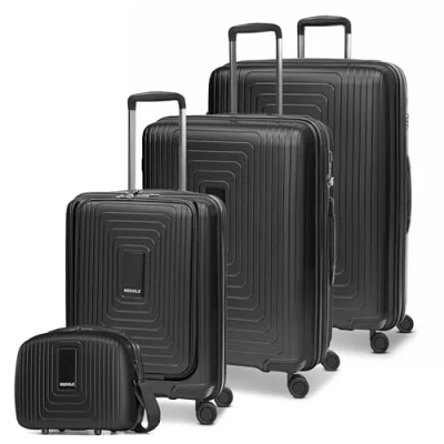Imagen de REDOLZ Essentials 14 Productos habituales, Color negro., 4 SET Trolley+ (Laptopfach) erweiterbar &amp; BC, Carro rígido con ruedas giratorias