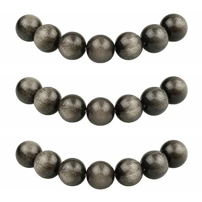 Imagen de MJDCB 10mm 35 piezas Cuentas de Piedra Obsidiana Plata Redondas Sueltas Piedras Semipreciosas Naturales para Hacer Joyas Pulseras Collares