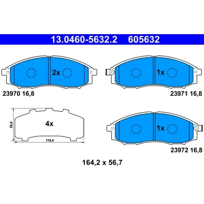 Imagen de ATE 13.0460 5632.2 Juego de pastillas freno con avisador acústico desgaste Chapa antichirridos NISSAN: Navara Pick up, Up