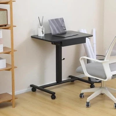 Imagen de Makika Escritorio para Computadora portátil Regulable en Altura Mesa Ordenador Ajustable con 4 Ruedas Cajón Ajustable, Auxiliar sofá Cama Estación de Trabajo