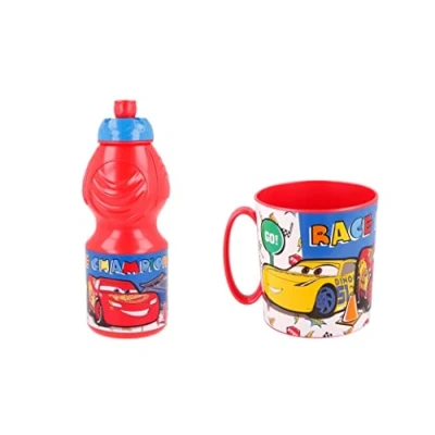 Imagen de ALMACENESADAN, 4923, Pack vuelta al cole Cars; compuesto por taza microondas 350ml y botella de agua 400 ml, producto reutilizable, sin BPA