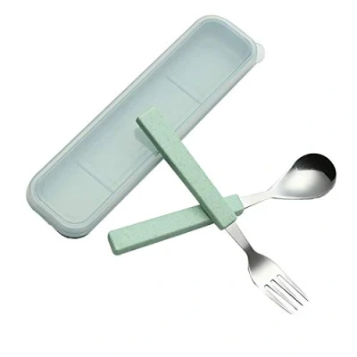 Imagen de VANRA Juego de Cubiertos para Niños 2 Piezas Acero Inoxidable 18/10 Tenedor y Cuchara con Estuche Viaje