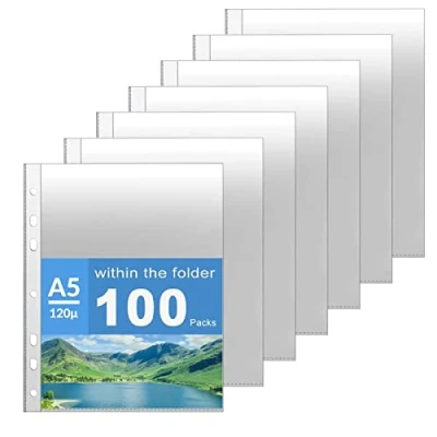 Imagen de AOBOPLE 100 Fundas Transparentes DIN A5, 120 µ para Documentos, de Plástico A5 Guardar Papel, Archivos y Documentos