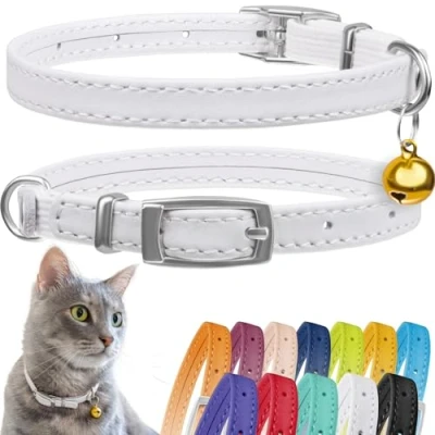 Imagen de CollarDirect Collar de Piel para Gato, Seguridad Gato con Correa elástica, Gatito Campana, Negro, Azul, Rojo, Naranja (Cuello 9 a 11 Pulgadas, Blanco)