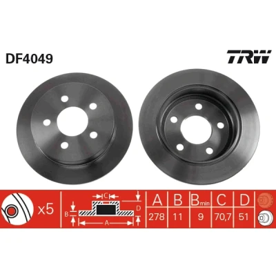 Imagen de TRW DF4049 Disco de freno 278 11 5 118 macizo barnizado OPEL: Sintra