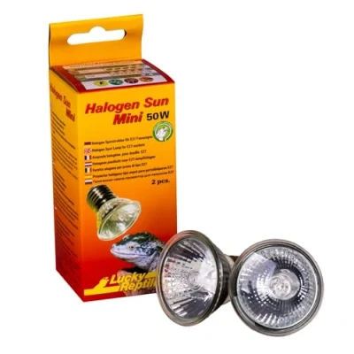 Imagen de Lucky Reptile Lámpara de halógenos Sun Mini pack doble 50 W radiador para bases E27 foco reptiles calor terrarios pequeños con espectro luz día