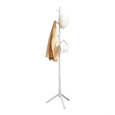 Imagen de VASAGLE Perchero, Perchero de Madera Maciza, en Forma Árbol, 8 Ganchos, 3 Alturas Ajustables, para Ropa, Sombrero y Bolso, Salón, Dormitorio Oficina, Blanco RCR04WT