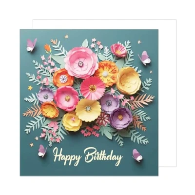 Imagen de Edition Seidel tarjeta de cumpleaños cuadrada premium con sobre, felicitación Happy Birthday Billet para hombre, mujer, novio, novia, flores, mariposas (GQ329 SW024)