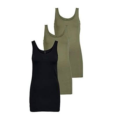 Imagen de ONLY Onllive Love Noos Camiseta de Tirantes para Mujer, Verde (2 Dusty Olive/ 1 Black), S (EU)