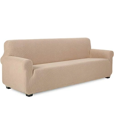 Imagen de TIANSHU Funda Elástica para sofá, Sofa 4 Plaza, Ajustables Fundas Elasticas, Proteger el de Sofá con Reposabrazos Antideslizante Antimanchas Lavable (Arena)