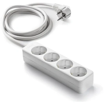 Imagen de Regleta Blanca de 4 Tomas schuko sin Interruptor, 3m H05VV F 3G1.5m㎡, Base