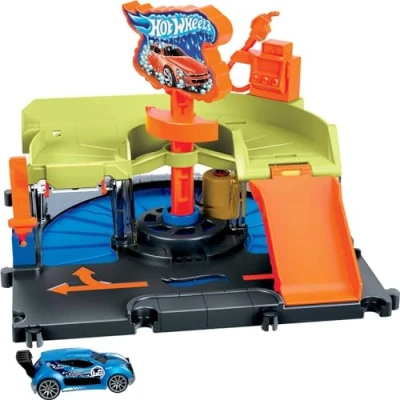 Imagen de Hot Wheels City Lavadero de Coches exprés Pista para Juguete, Incluye 1 vehículo, +4 años (Mattel HDR27)