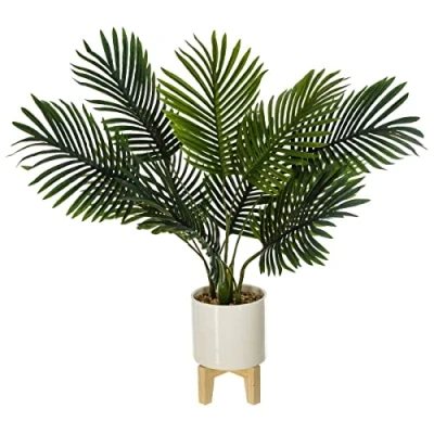 Imagen de ATMOSPHERA CREATEUR D&#039;INTERIEUR Planta Artificial Palmera Altura 72 con Maceta cerámica Patas de Madera, Grande