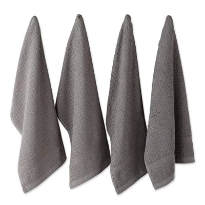 Imagen de DII Basic Terry Collection Juego de Toallas Cocina Punto gofre, 15 x 26 Pulgadas, Color Gris sólido, 4 Piezas