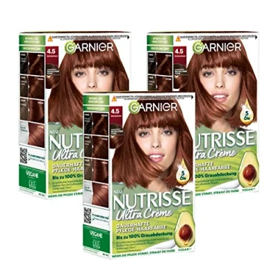 Imagen de Garnier nutrisse Crema coloration marrón 45 de chocolate, Coloración para pelo Permanente Color cabello (con 3 Nährenden Aceites) Pack (3 x 1 pieza)