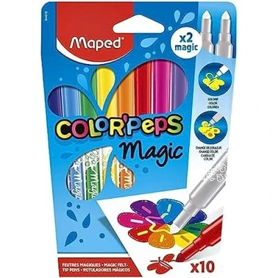 Imagen de Maped Rotuladores para Niños Color&#039;s Peps Magic 10 de Punta Media Incluye 2 Reveladores Tinta Cambia Color Variedad Colores