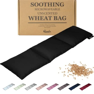 Imagen de Qomfor Saco térmico de Semillas Bolsa Grande para Microondas Cervical y con Funda Algodón el Alivio del Dolor Cuello, Hombros Espalda (negro)