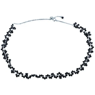 Imagen de Infinite U Fashion negro colgante de plata ley 925 perlas collar gargantilla con extensión para las mujeres/niñas