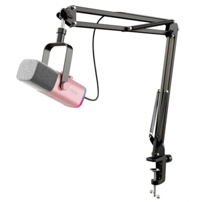 Imagen de FIFINE XLR micrófono de transmisión con brazo para podcast Studio, USB dinámico, gaming, PC botón silencio, PS4/5 Mac Mixer tarjetas sonido, color rosa